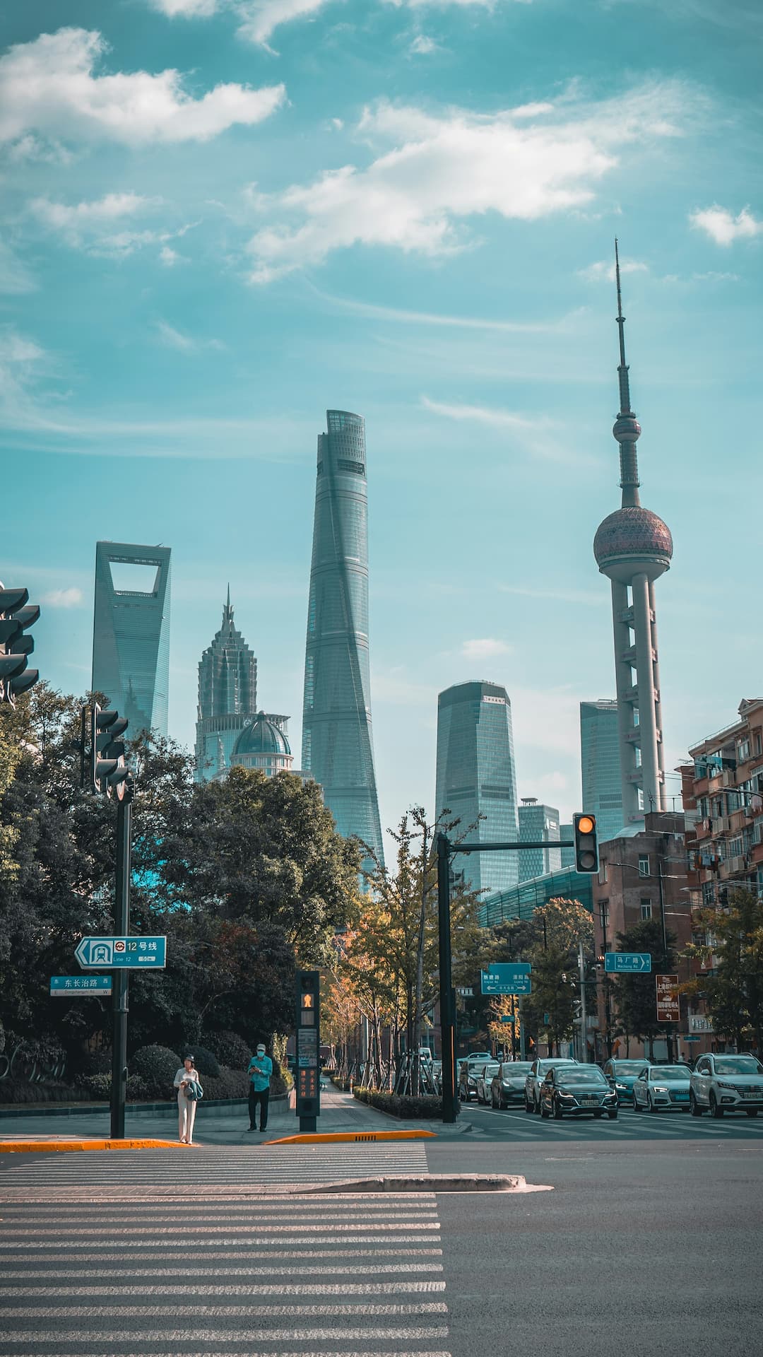 Shanghai skyline at night seen from the Bund